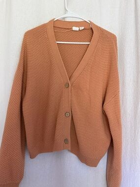 Roxy Textured V-Neck Button Cardigan Sweater - Rust Orange
